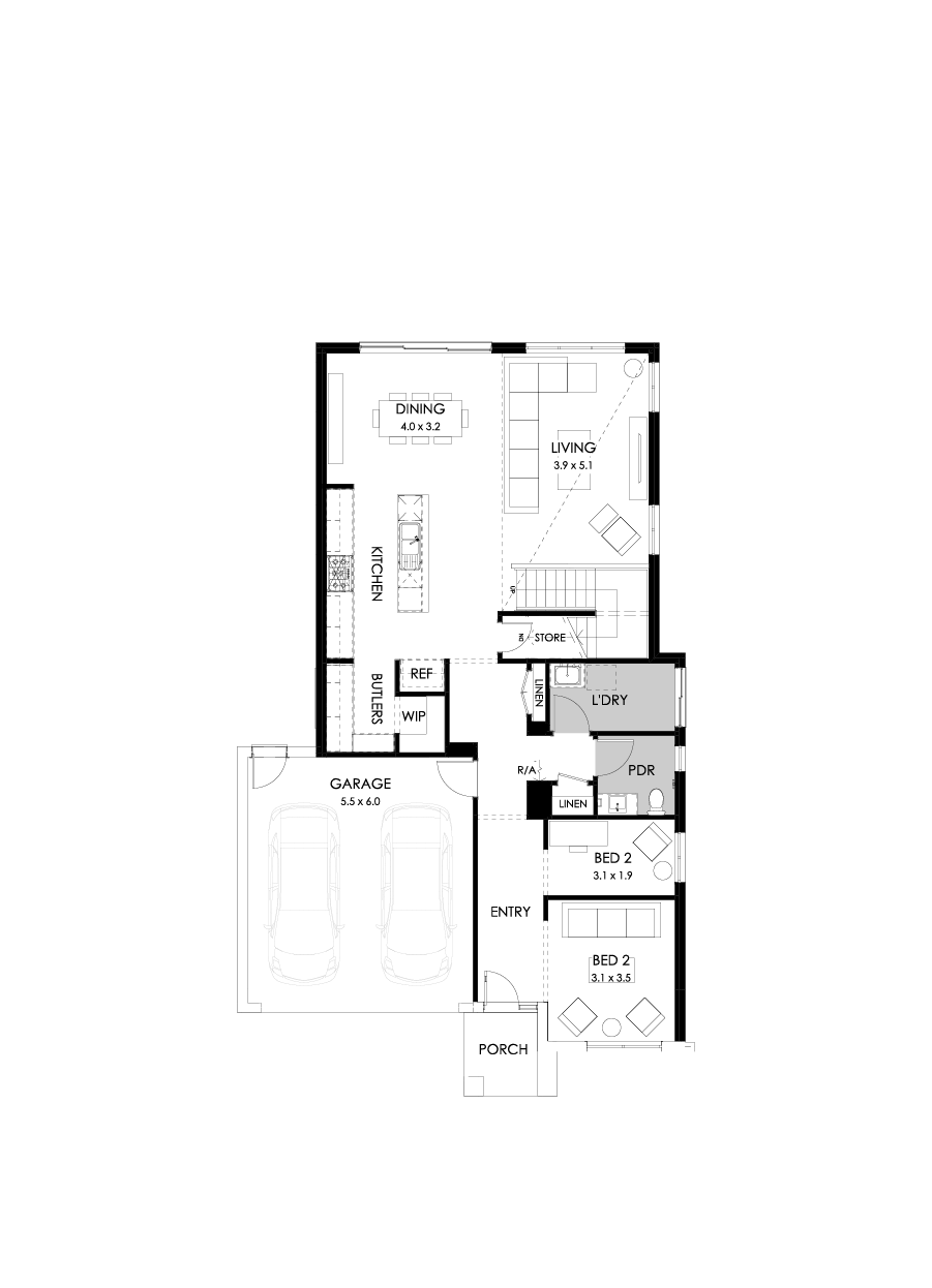 33 Ground Floor Floorplan (Rear flip with butler's pantry)