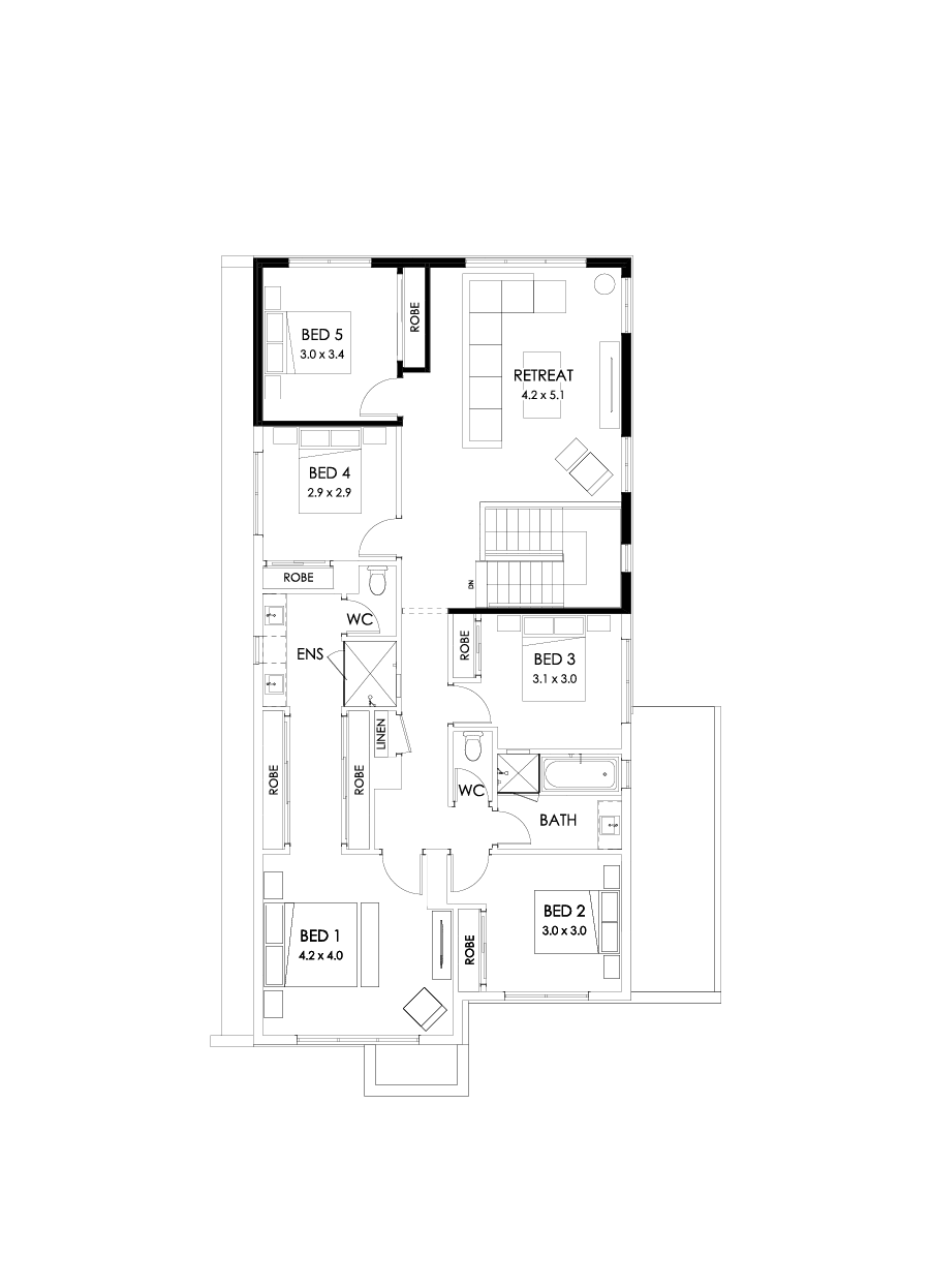 33 First Floor Floorplan (5th bedroom - Flipped)