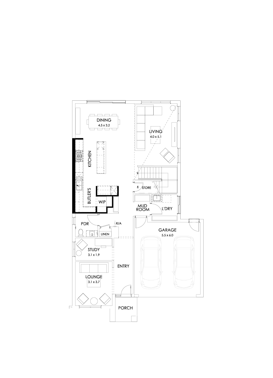 33 Ground Floor Floorplan (Alternate kitchen - Flipped)