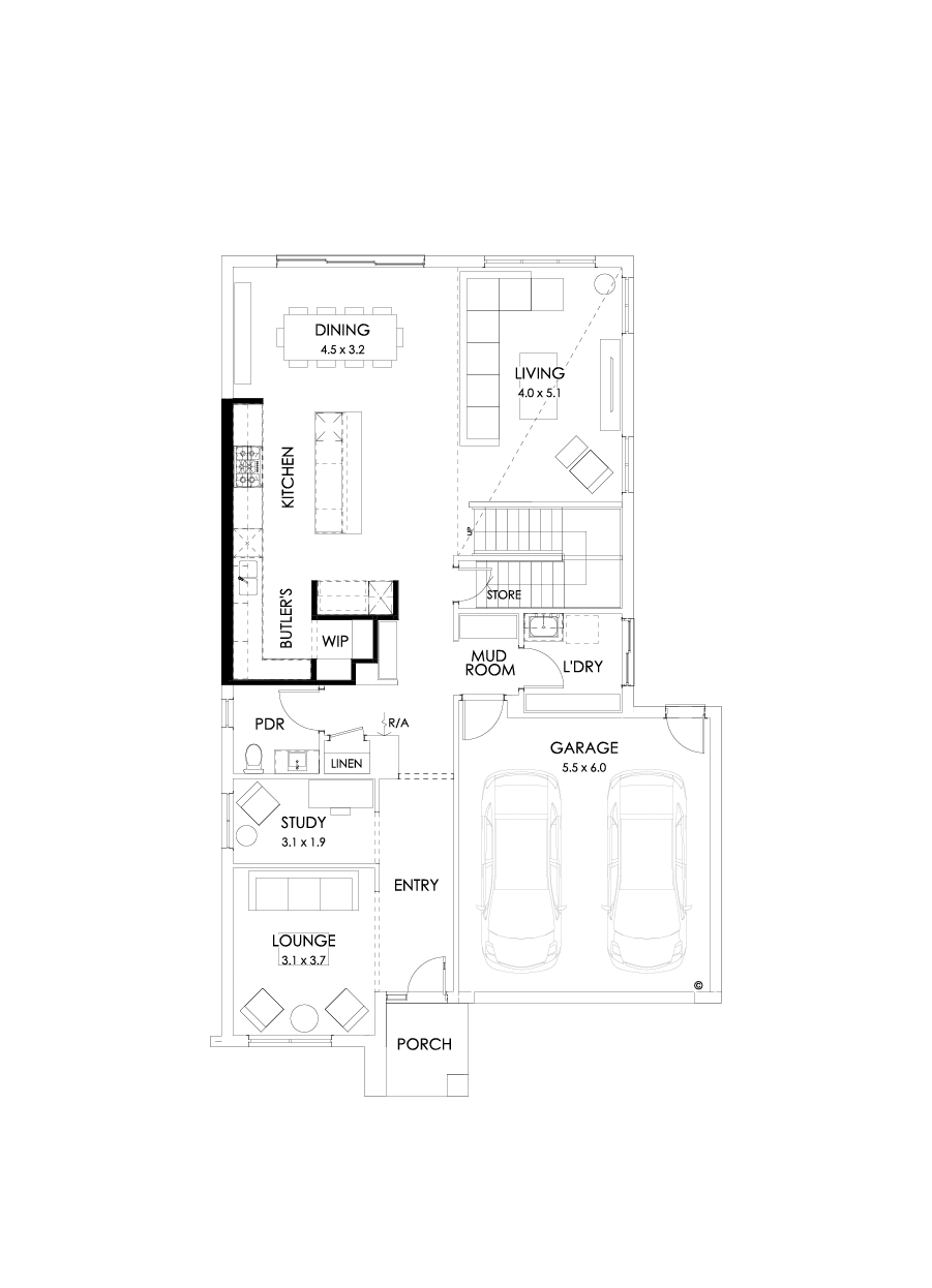 33 Ground Floor Floorplan (Alternate kitchen - Flipped)