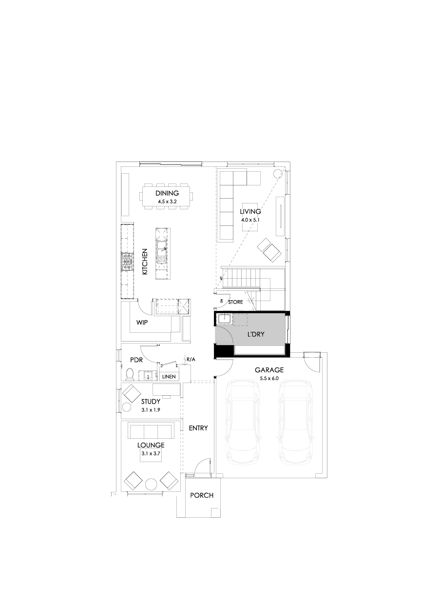 33 Ground Floor Floorplan (Grand laundry - Flipped)