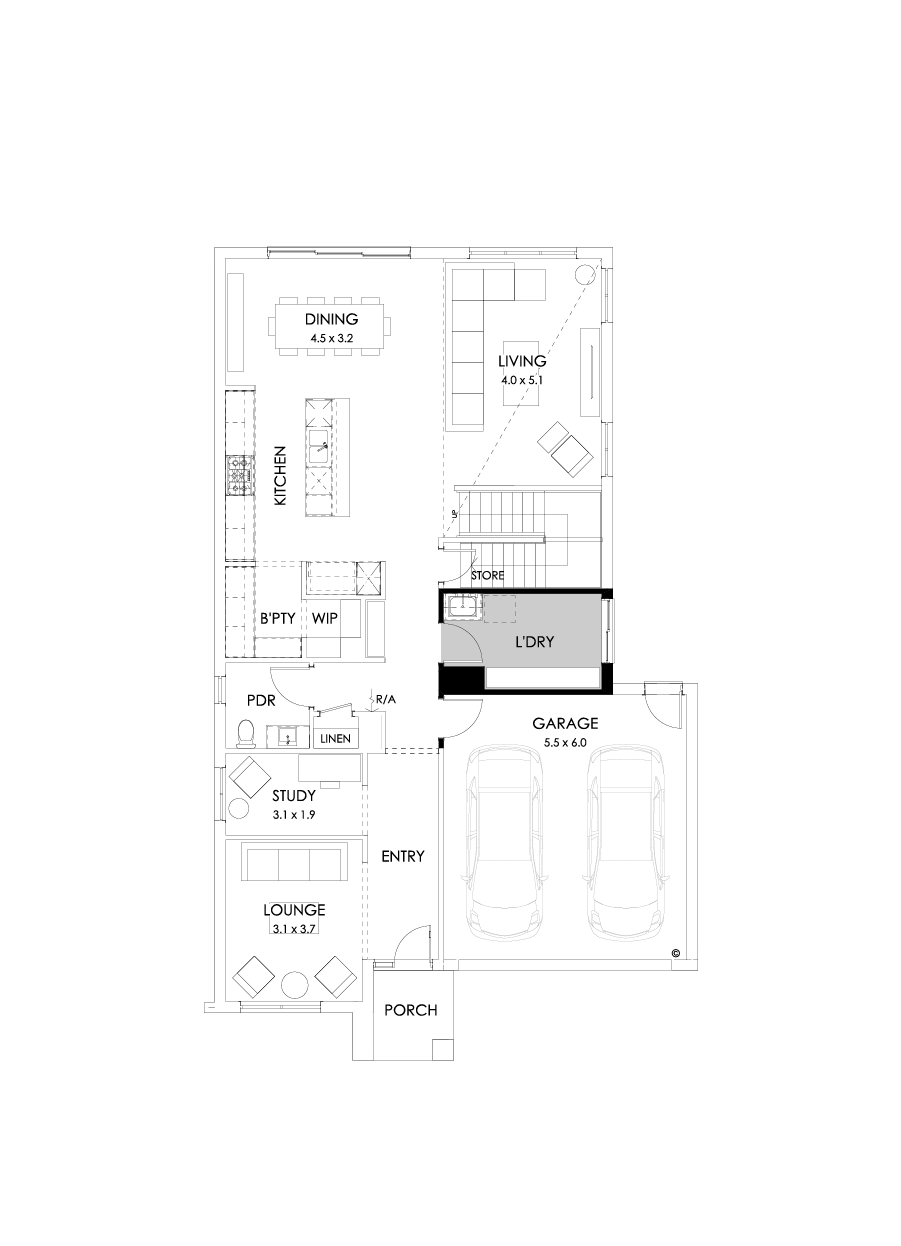 33 Ground Floor Floorplan (Grand laundry - Flipped)