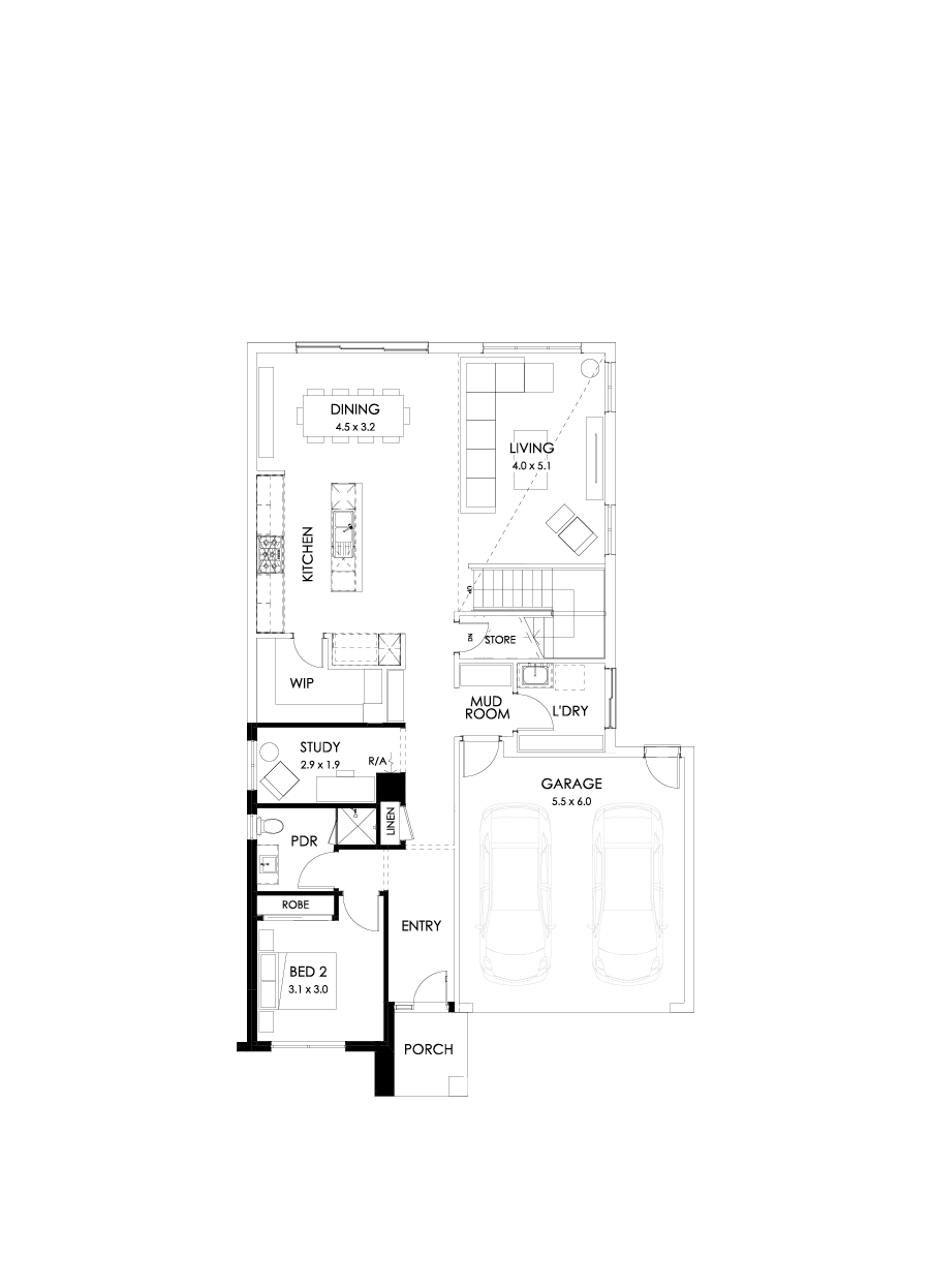 33 Ground Floor Floorplan (Guest bedroom - Flipped)