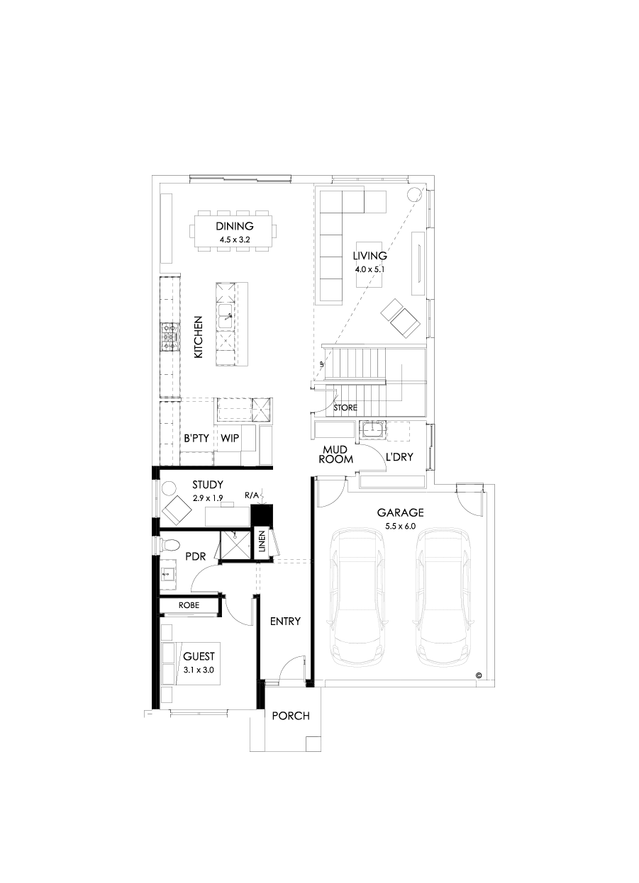 33 Ground Floor Floorplan (Guest bedroom - Flipped)