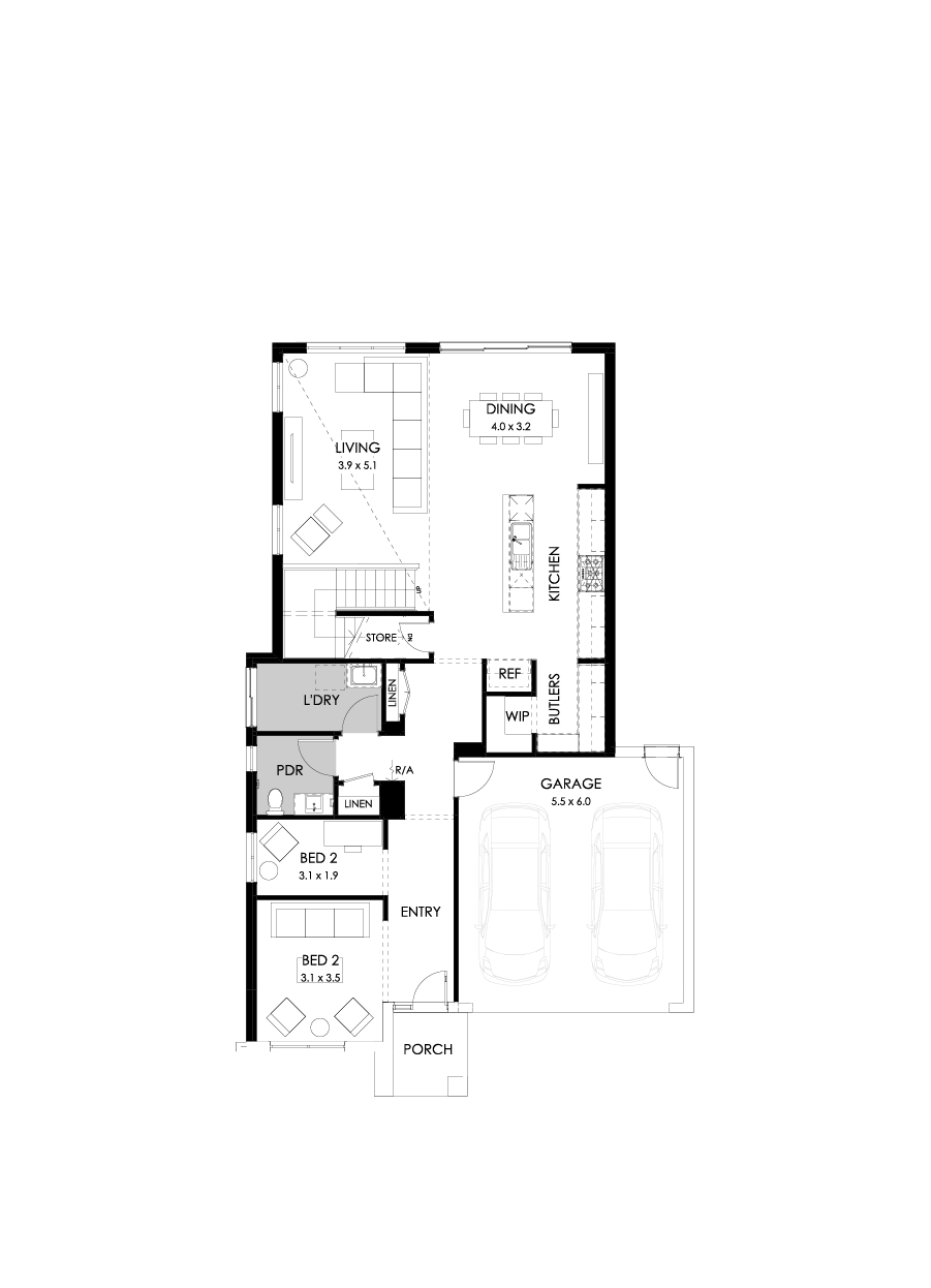 33 Ground Floor Floorplan (Rear flip with butler's pantry - Flipped)