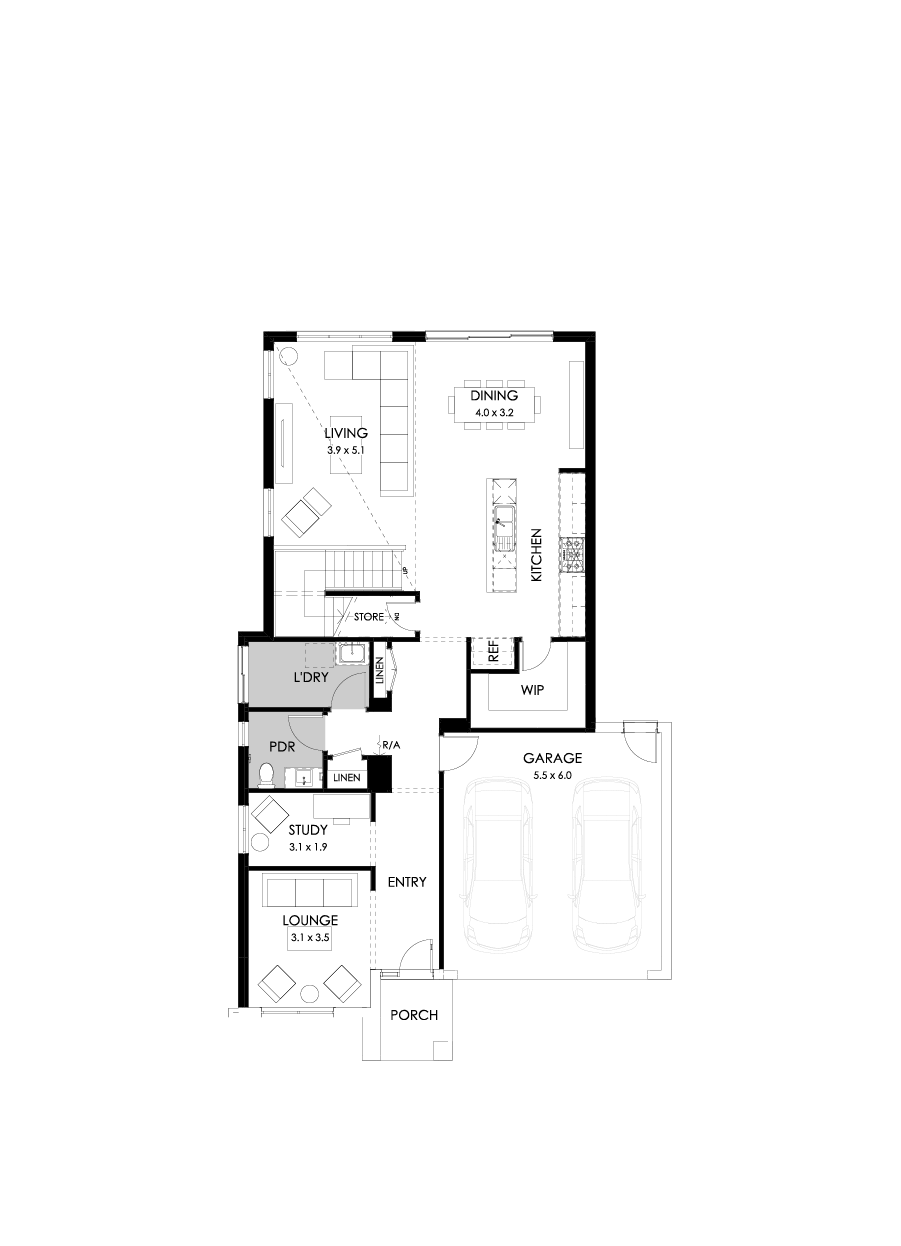 33 Ground Floor Floorplan (Rear flip - Flipped)