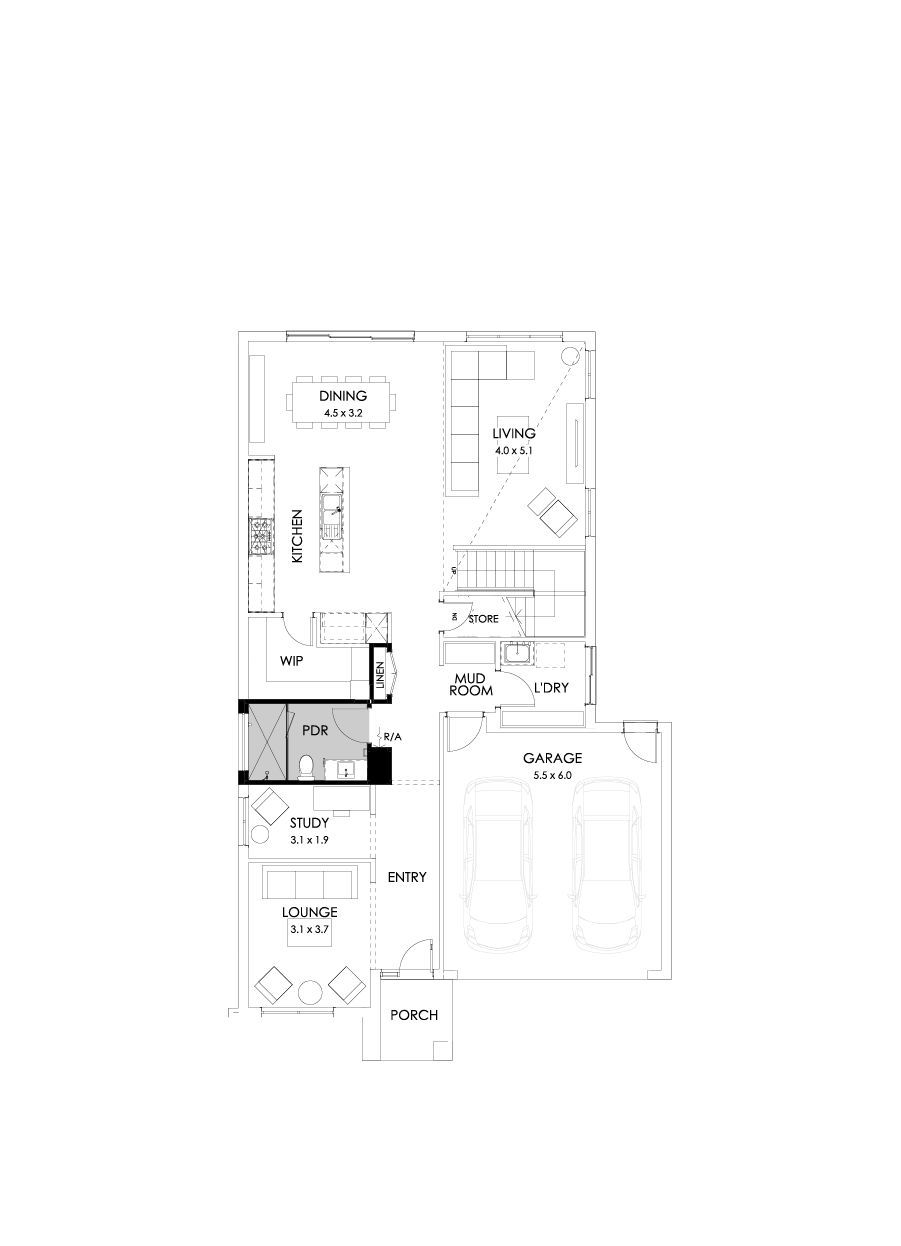 33 Ground Floor Floorplan (Shower to powder - Flipped)