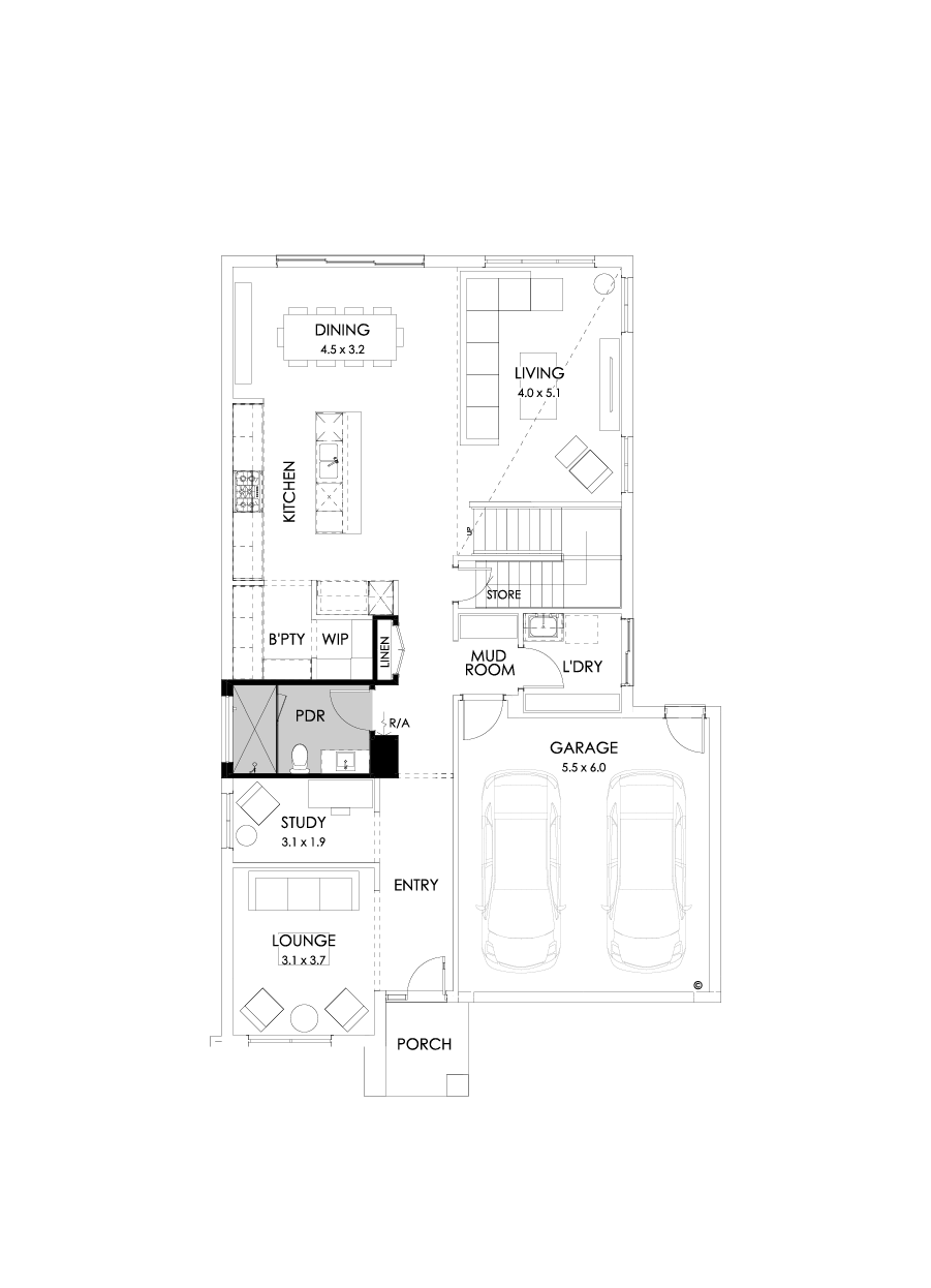 33 Ground Floor Floorplan (Shower to powder - Flipped)