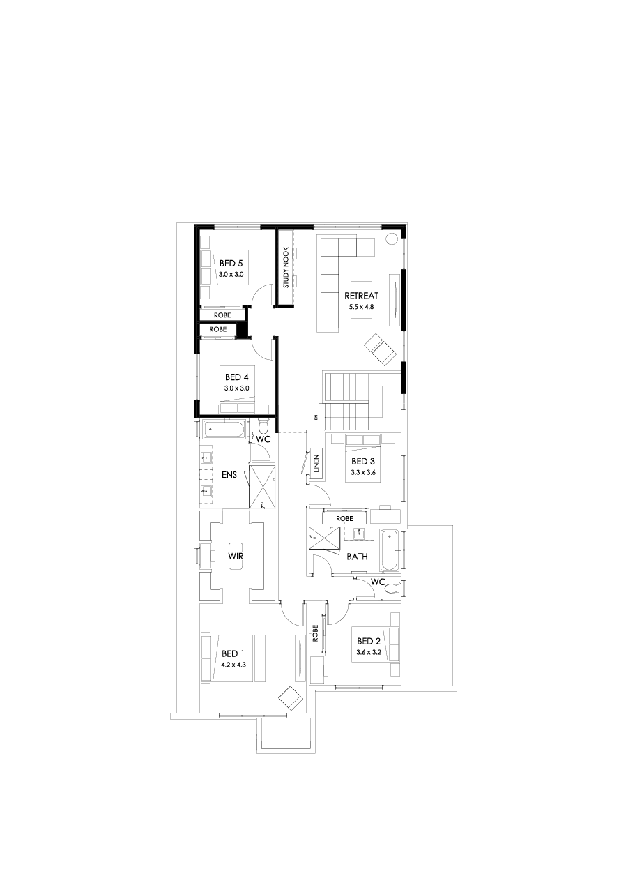 37 First Floor Floorplan (5th bedroom - Flipped)