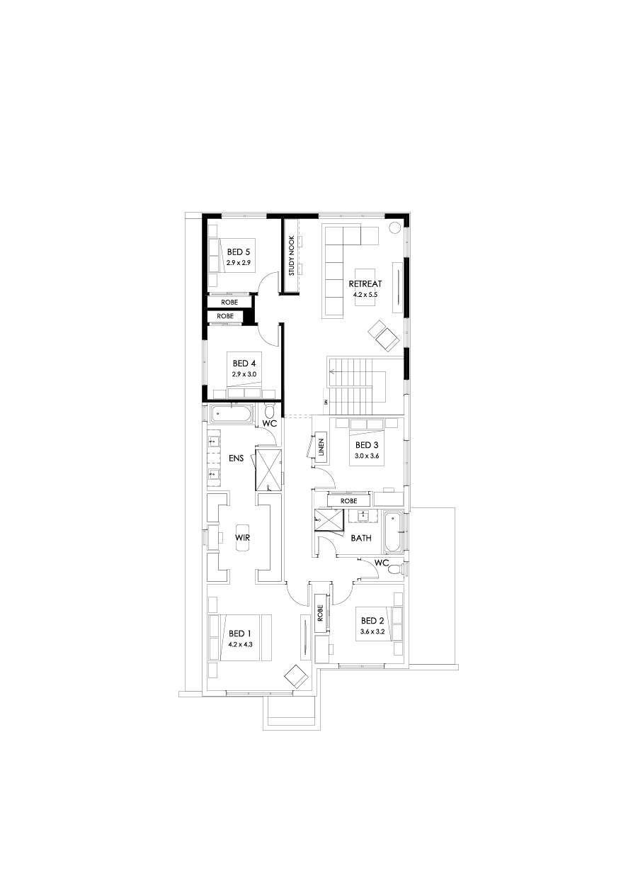 37 First Floor Floorplan (5th bedroom - Flipped)