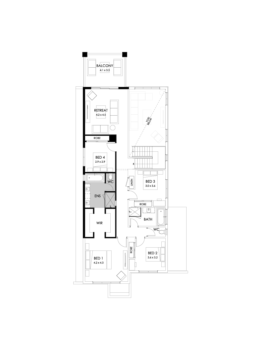 37 First Floor Floorplan (Rear balcony - Flipped)