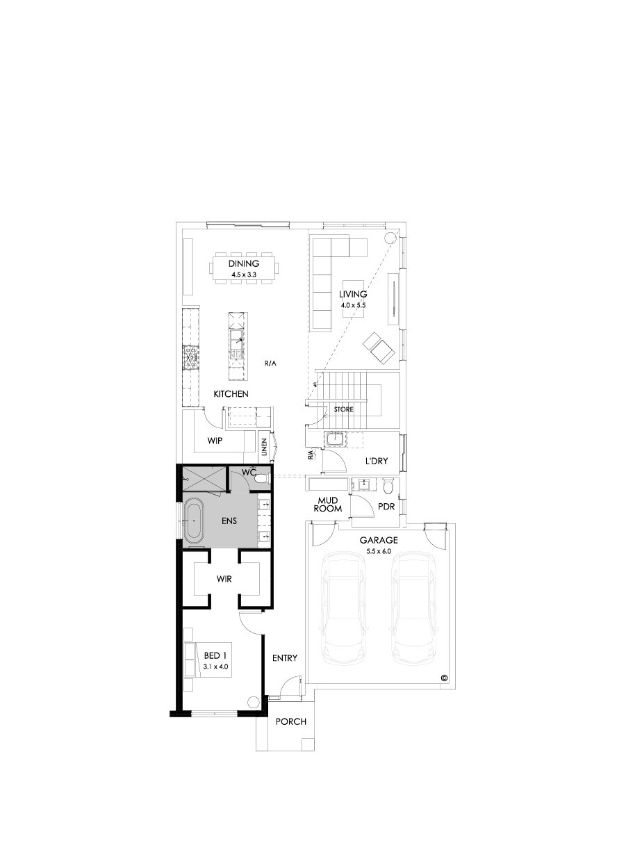 37 Ground Floor Floorplan (Alternate bed 1 - Flipped)