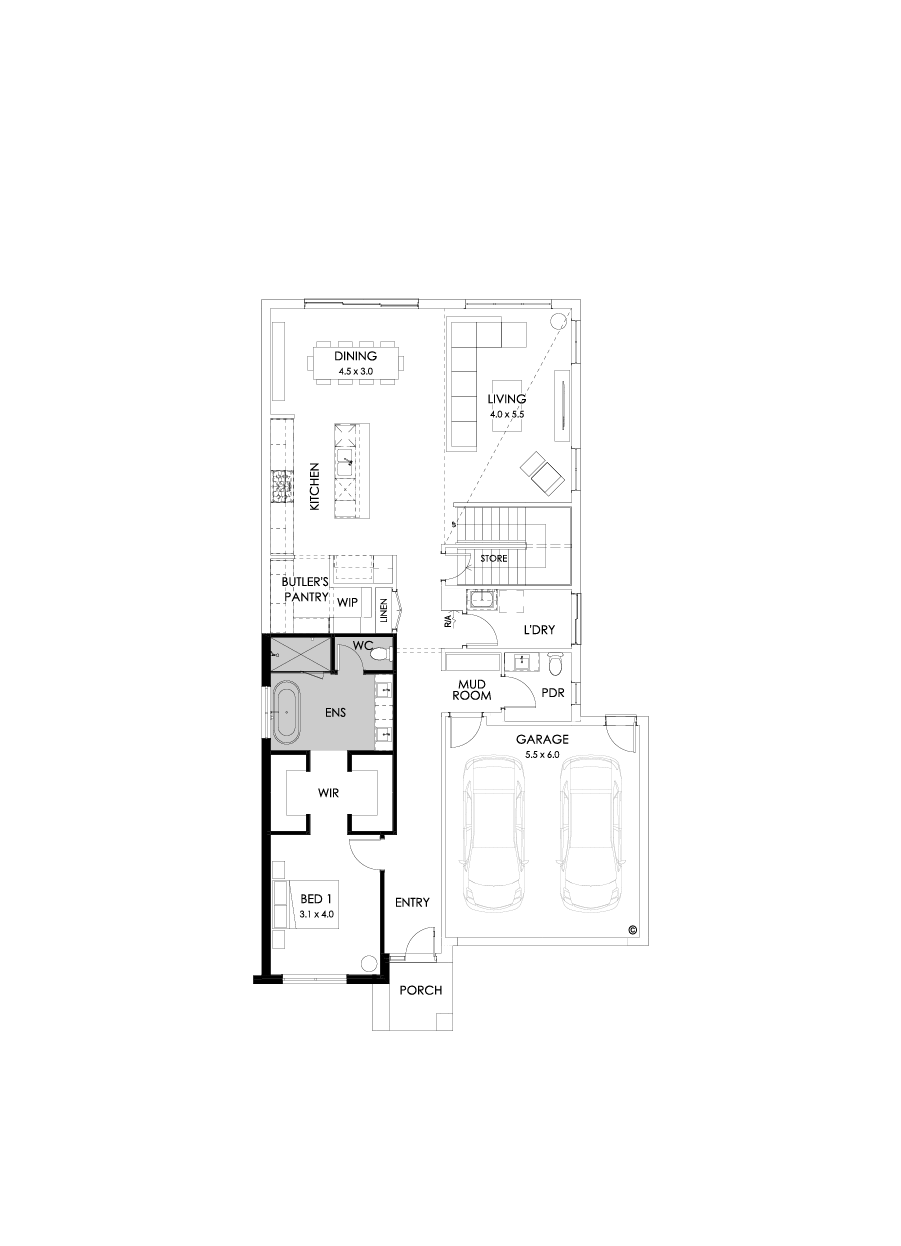 37 Ground Floor Floorplan (Alternate bed 1 - Flipped)