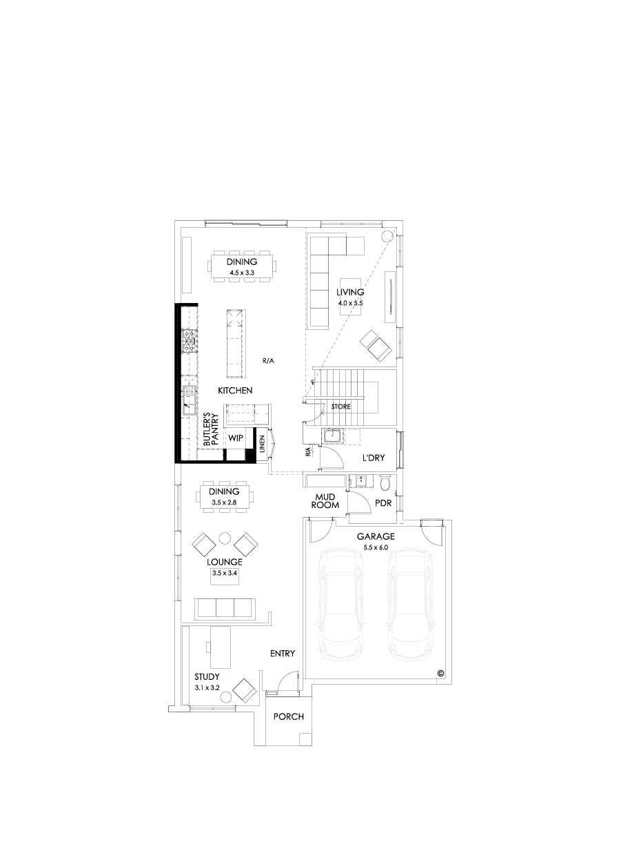 37 Ground Floor Floorplan (Alternate kitchen - Flipped)