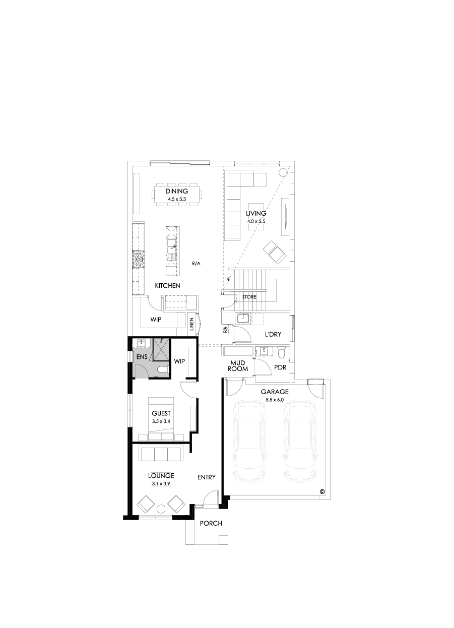 37 Ground Floor Floorplan (Guest bedroom - Flipped)
