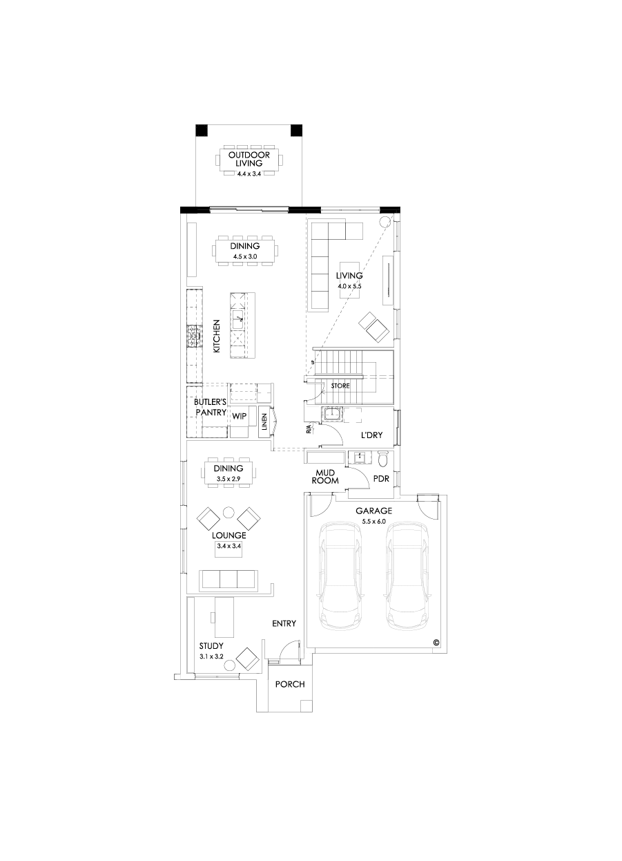 37 Ground Floor Floorplan (Rear balcony - Flipped)