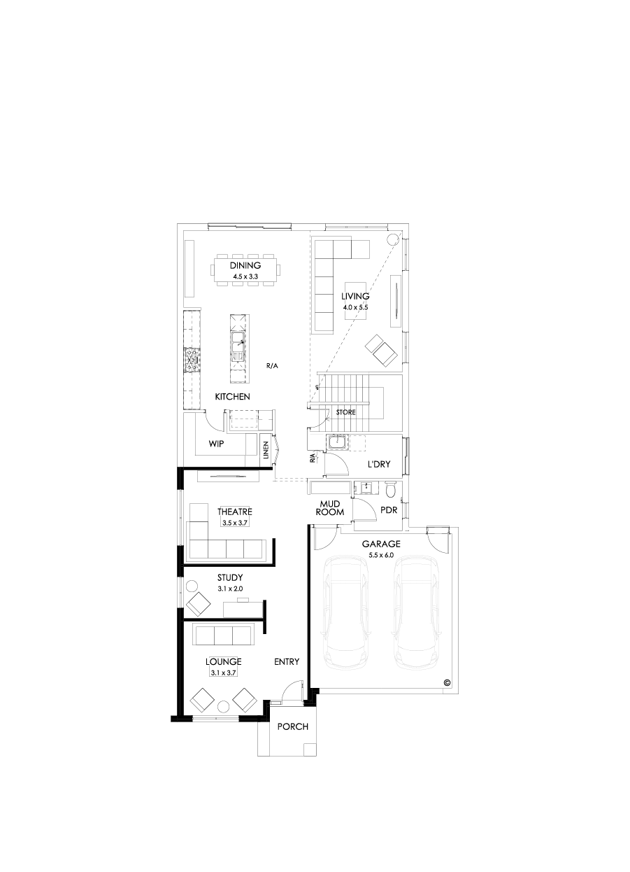 37 Ground Floor Floorplan (Theatre - Flipped)