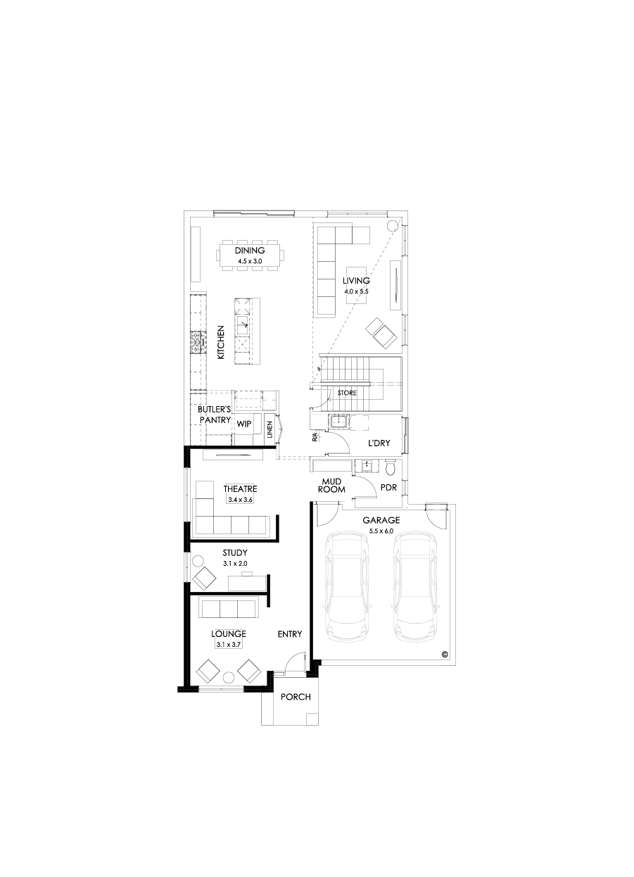 37 Ground Floor Floorplan (Theatre - Flipped)