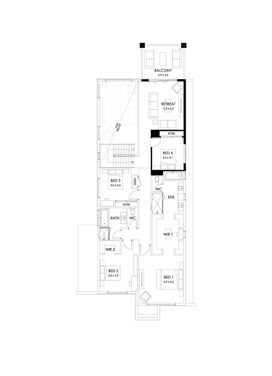 40 First Floor Floorplan (Rear balcony)