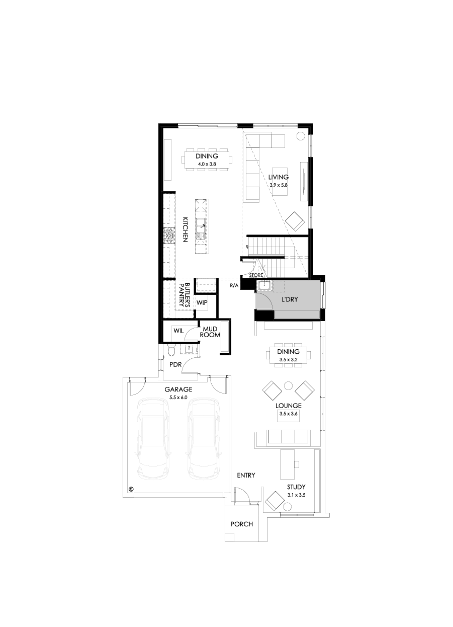 40 Ground Floor Floorplan (Rear flip with butler's pantry)