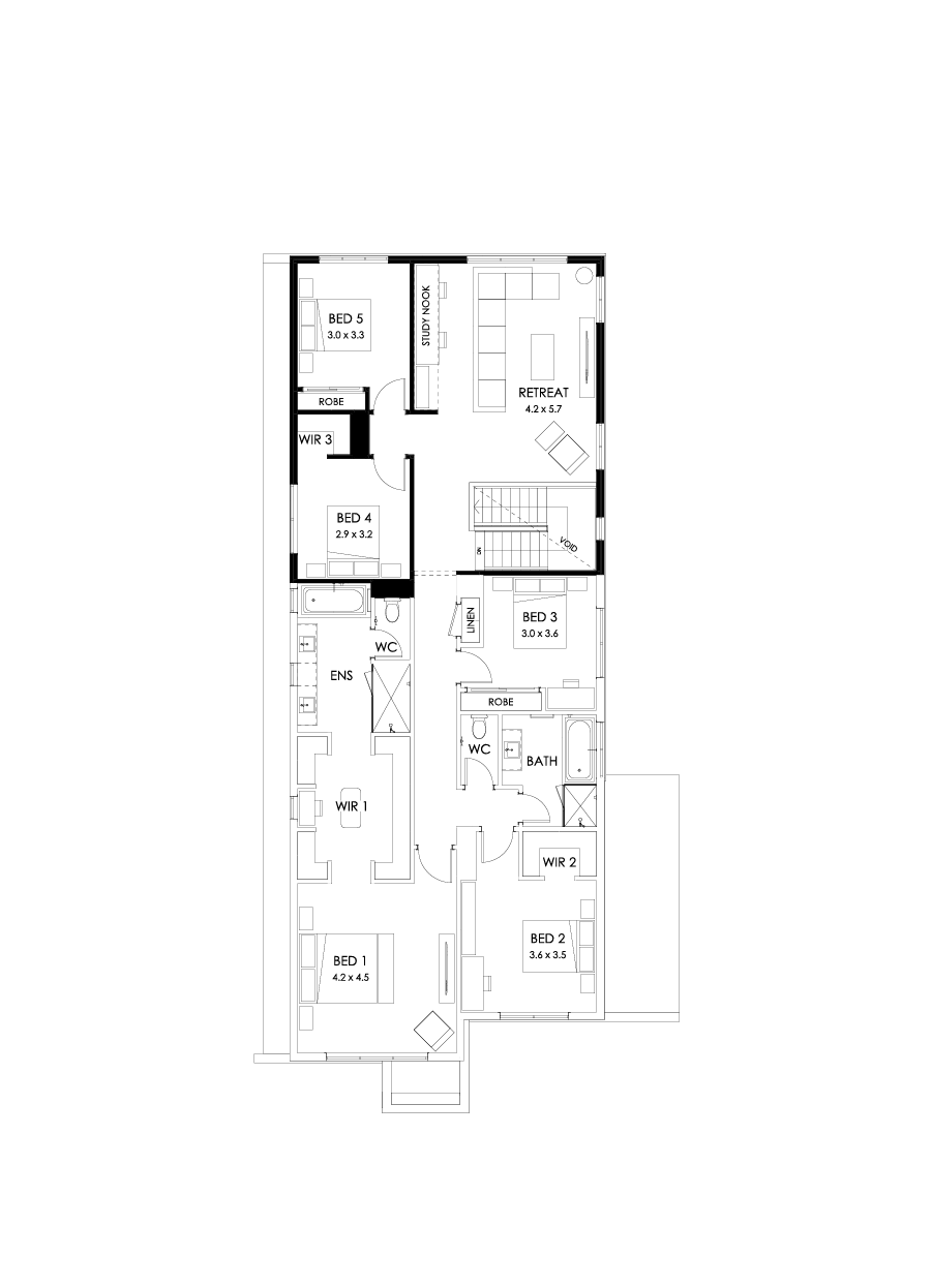 40 First Floor Floorplan (5th bedroom - Flipped)