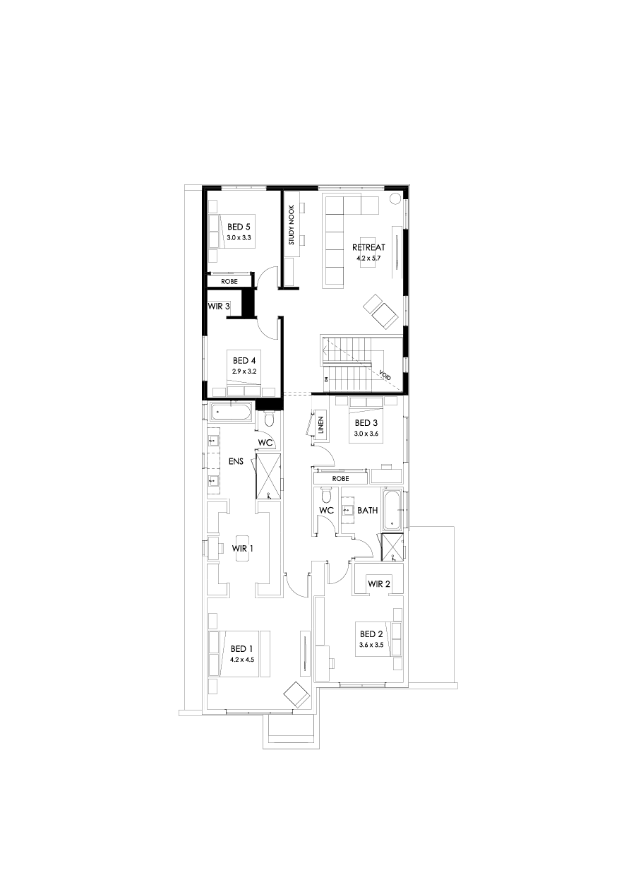 40 First Floor Floorplan (5th bedroom - Flipped)