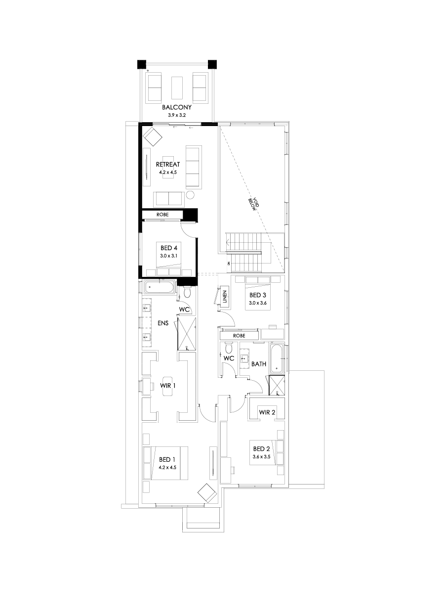 40 First Floor Floorplan (Rear balcony - Flipped)