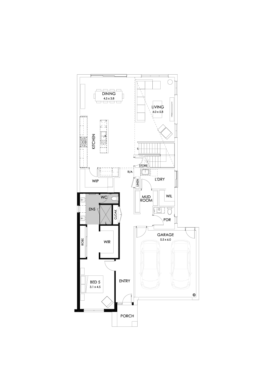 40 Ground Floor Floorplan (Additional bed 1 - Flipped)