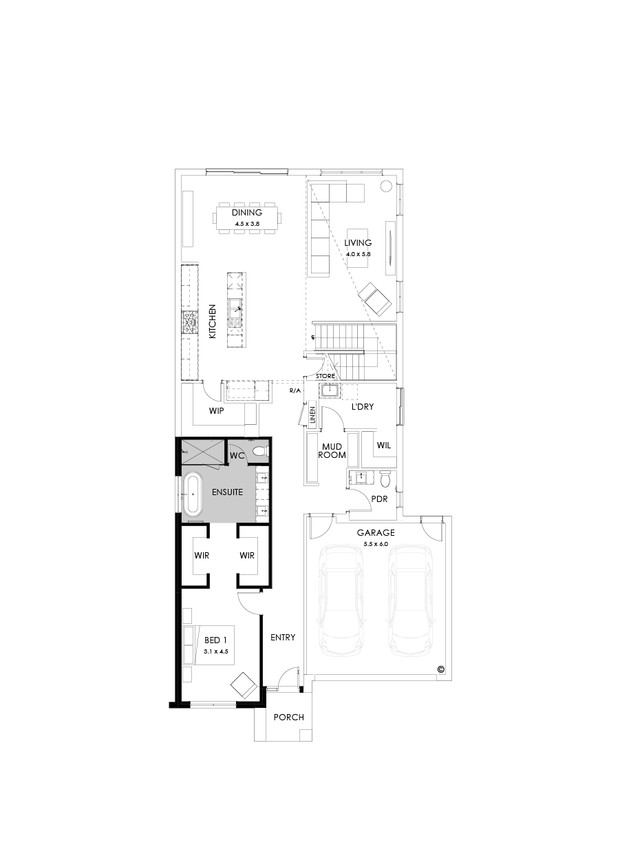 40 Ground Floor Floorplan (Alternate bed 1 - Flipped)