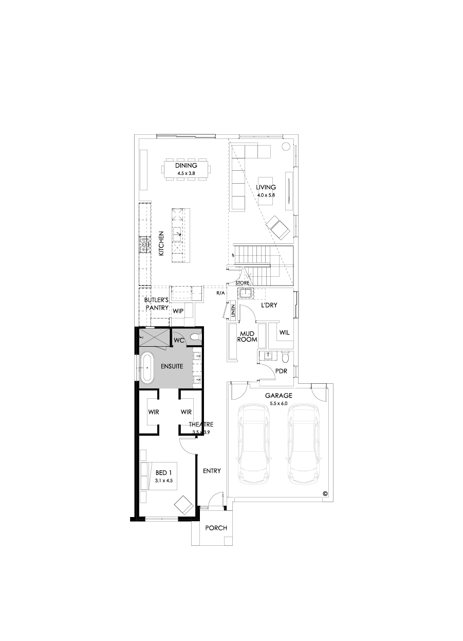 40 Ground Floor Floorplan (Alternate bed 1 - Flipped)