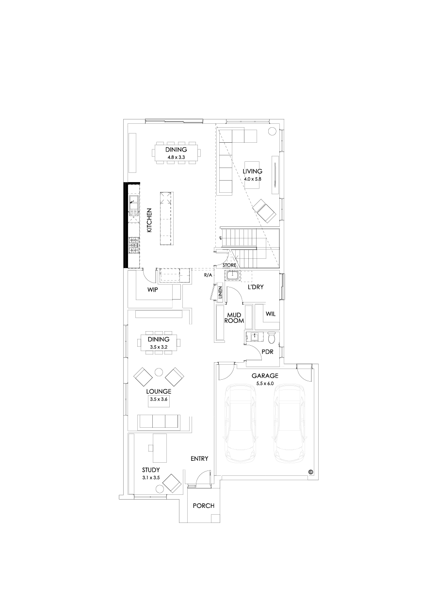 40 Ground Floor Floorplan (Alternate kitchen - Flipped)