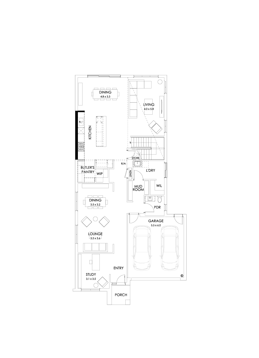 40 Ground Floor Floorplan (Alternate kitchen - Flipped)