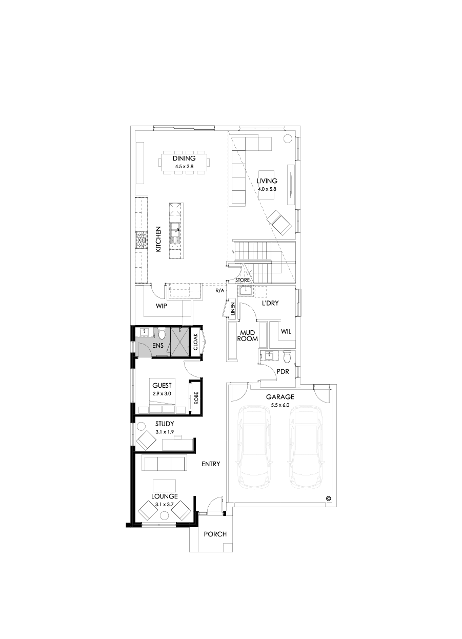 40 Ground Floor Floorplan (Guest bedroom - Flipped)