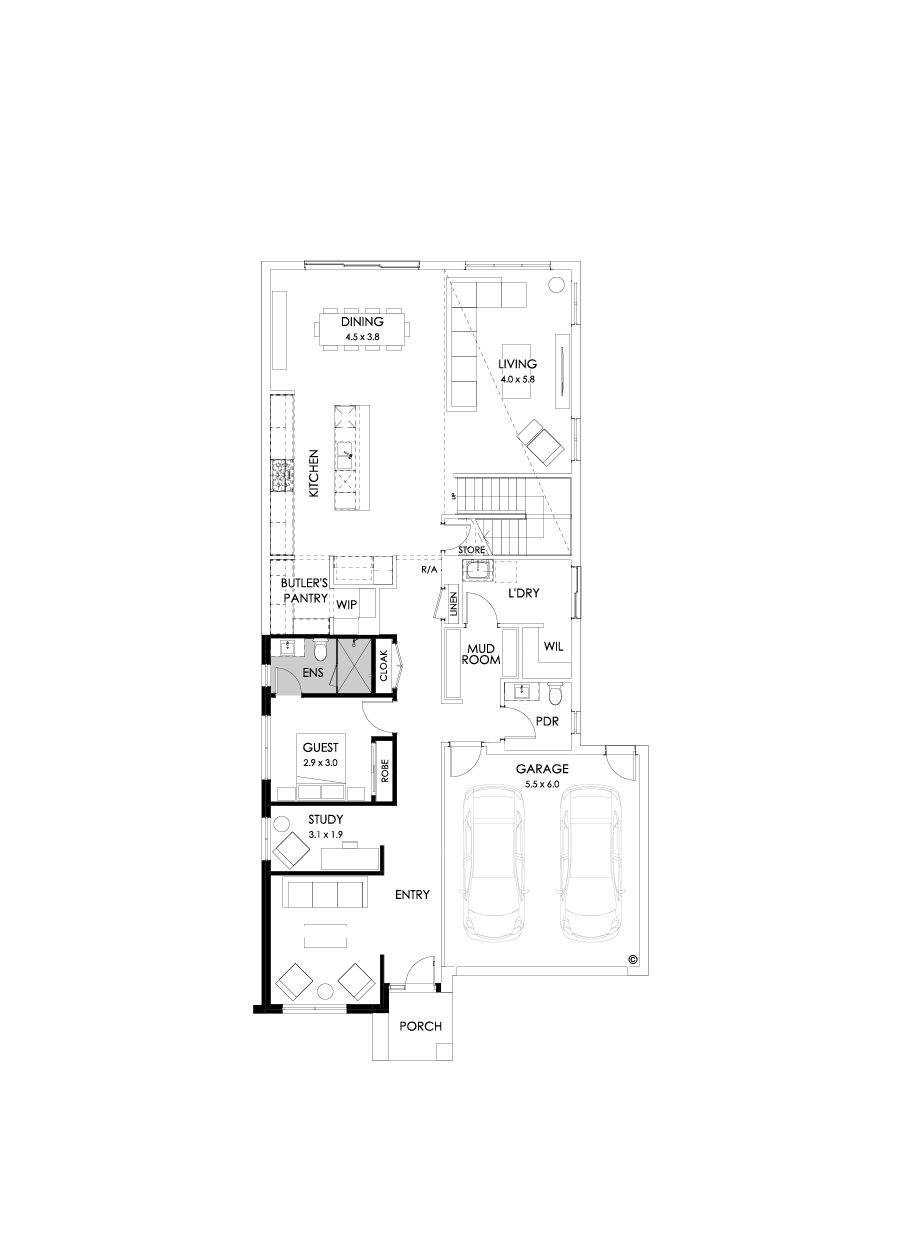 40 Ground Floor Floorplan (Guest bedroom - Flipped)