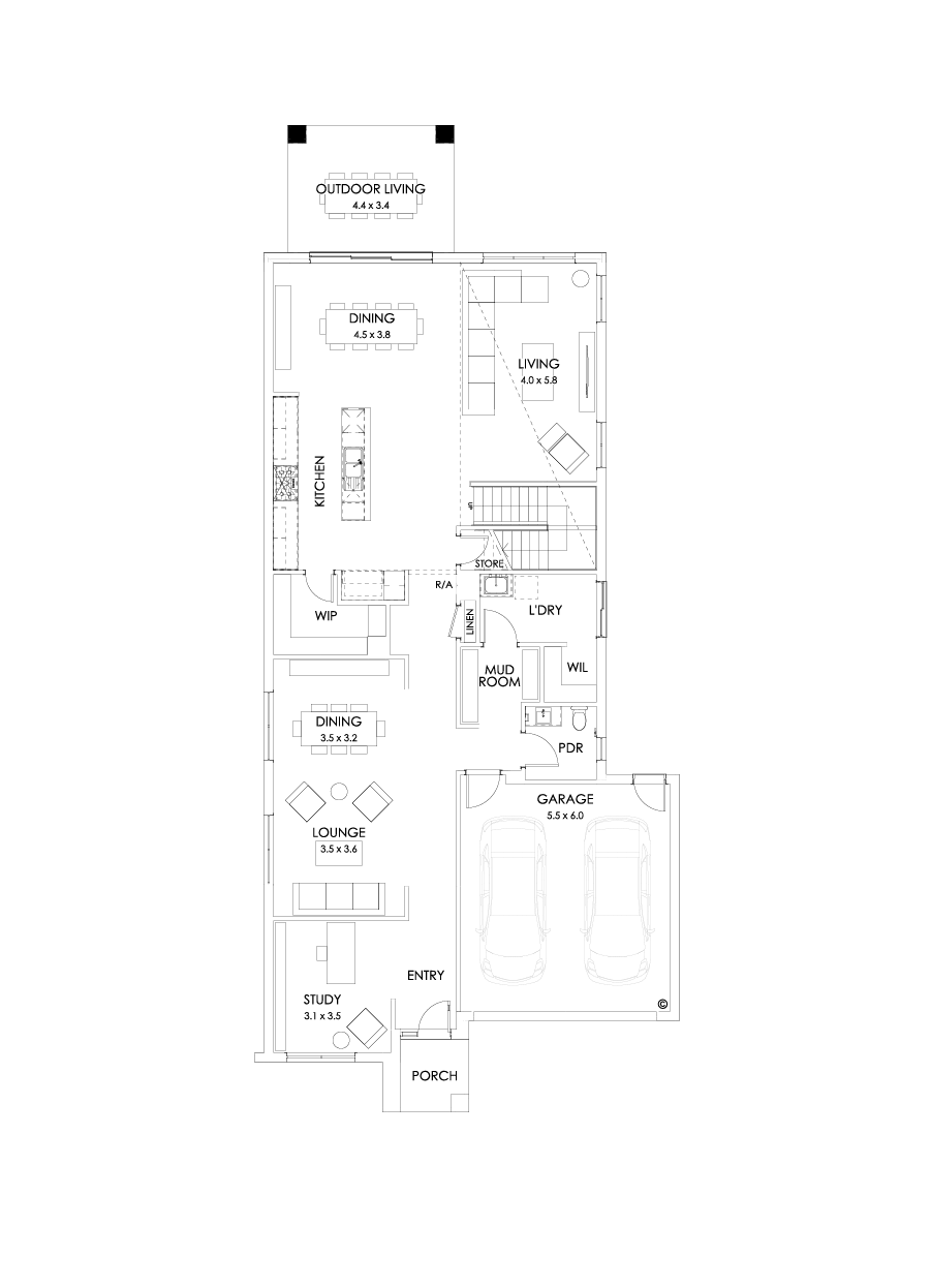 40 Ground Floor Floorplan (Rear balcony - Flipped)