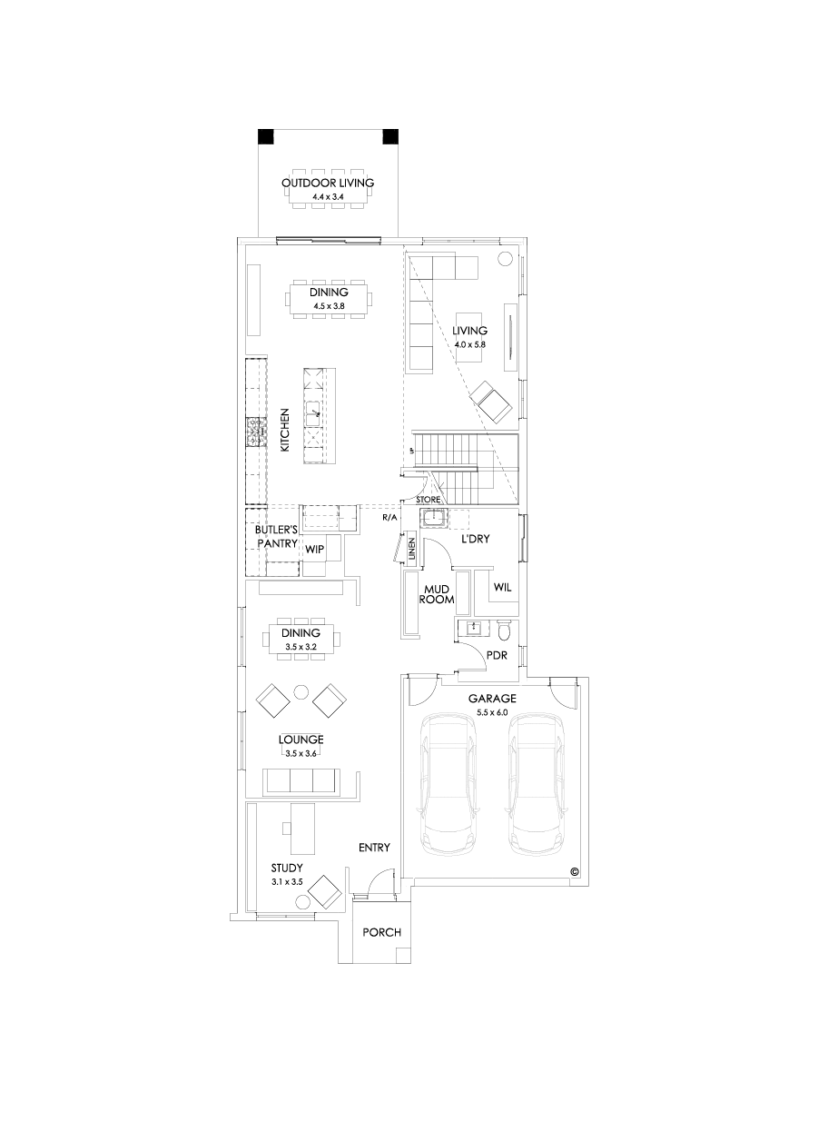 40 Ground Floor Floorplan (Rear balcony - Flipped)