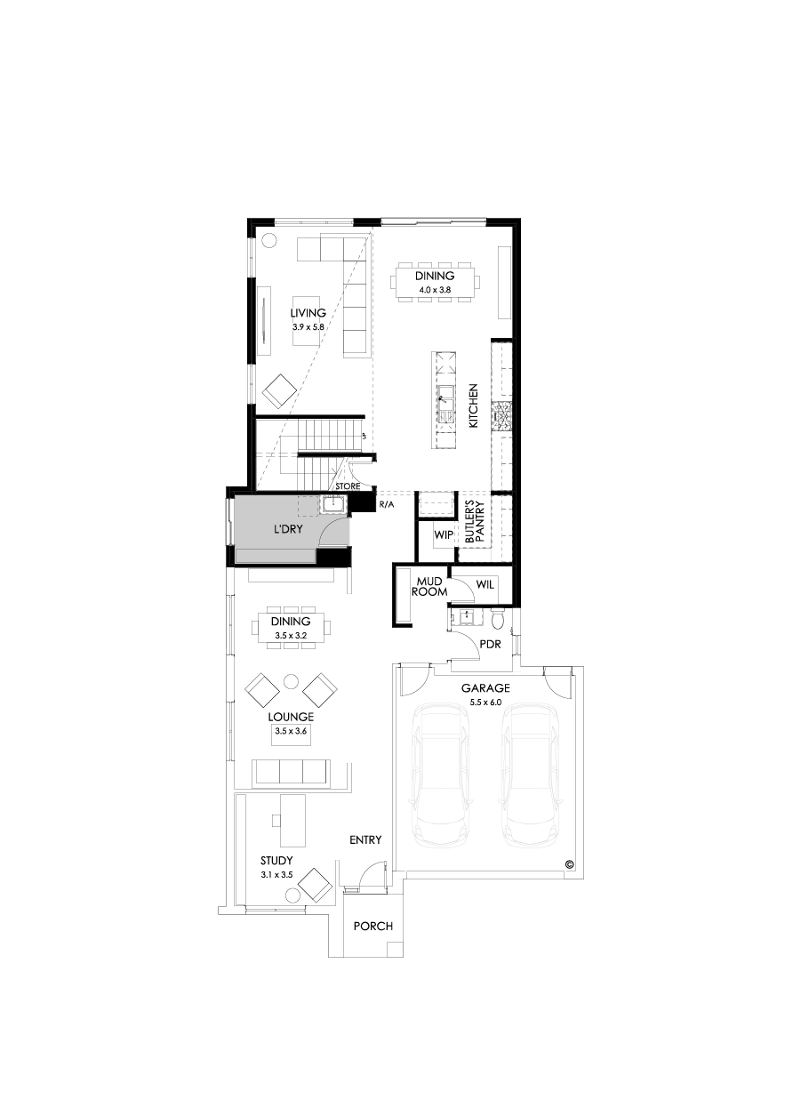 40 Ground Floor Floorplan (Rear flip with butler's pantry - Flipped)