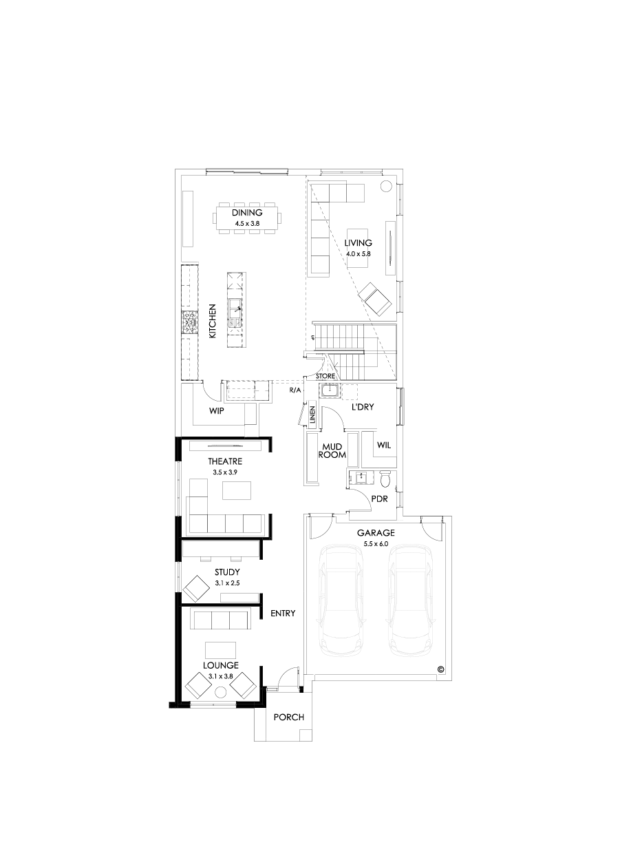 40 Ground Floor Floorplan (Theatre - Flipped)