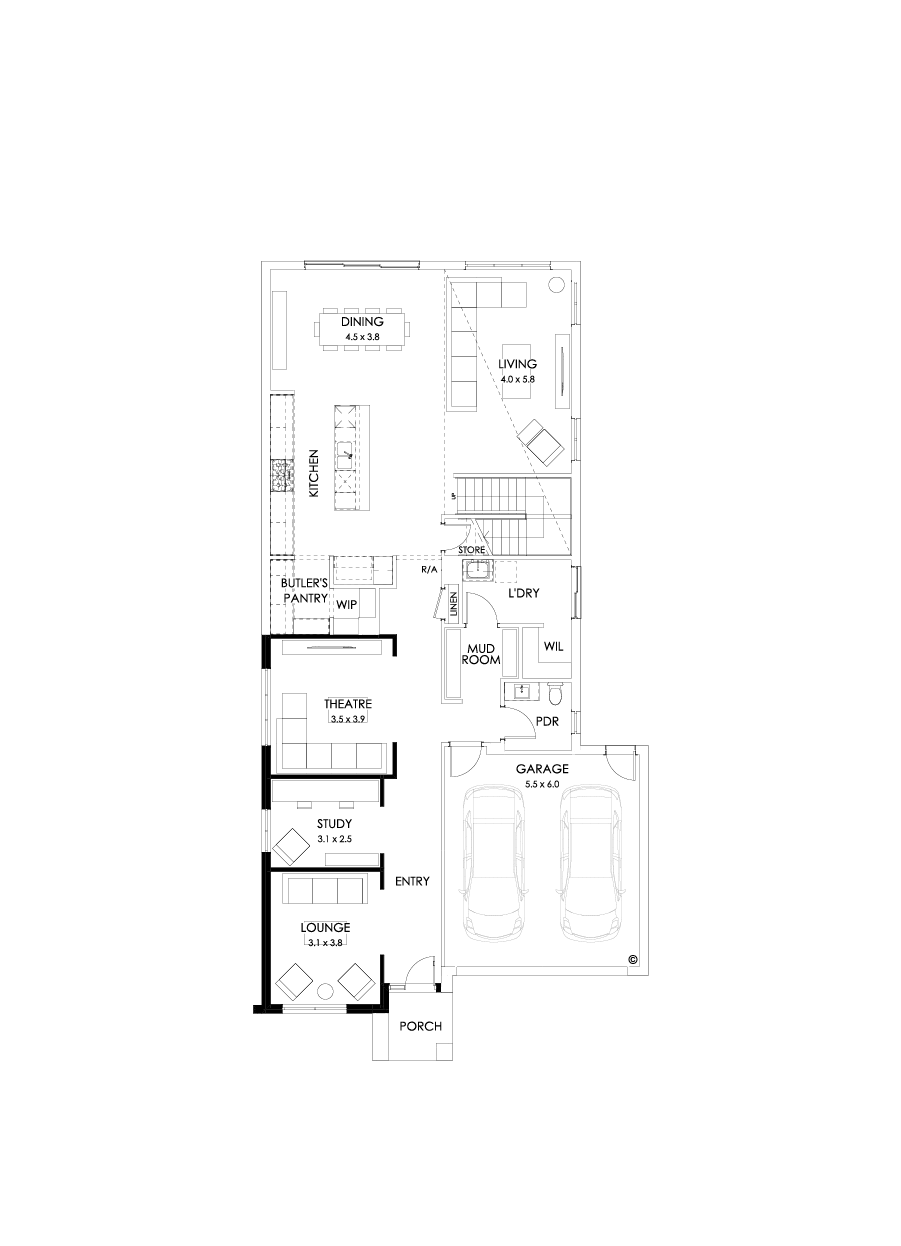 40 Ground Floor Floorplan (Theatre - Flipped)