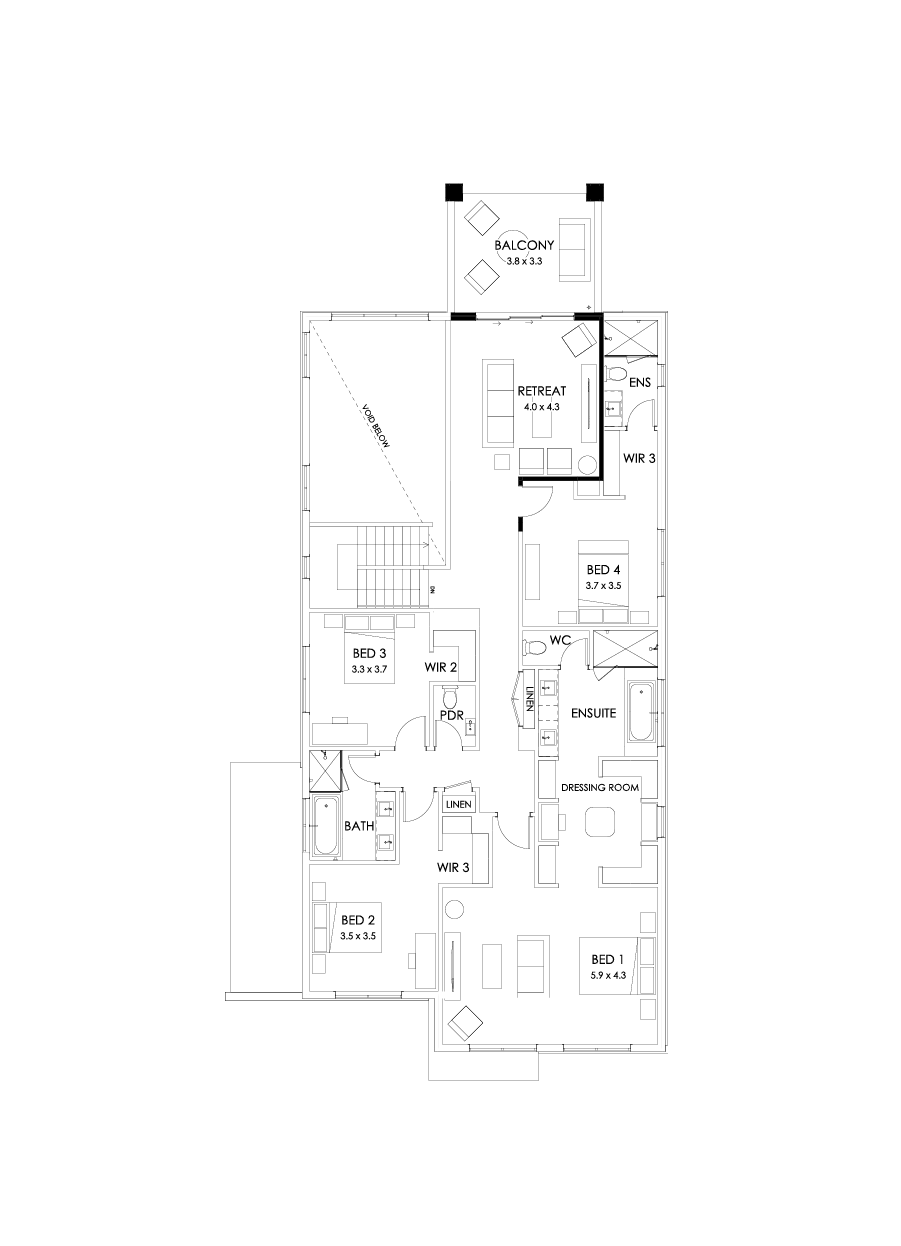 45 First Floor Floorplan (Rear balcony)