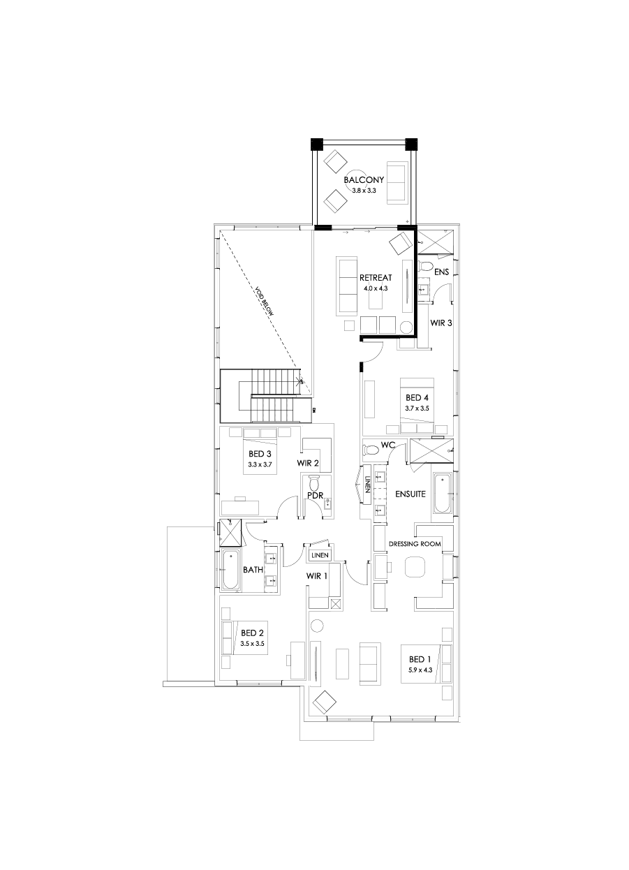 45 First Floor Floorplan (Rear balcony)