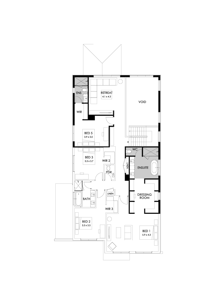 45 First Floor Floorplan (Rear flip)
