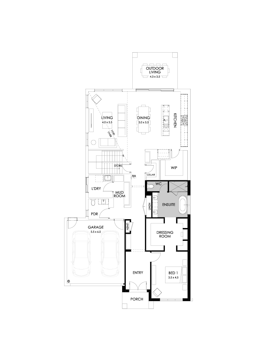 45 Ground Floor Floorplan (Alternate bed 1)