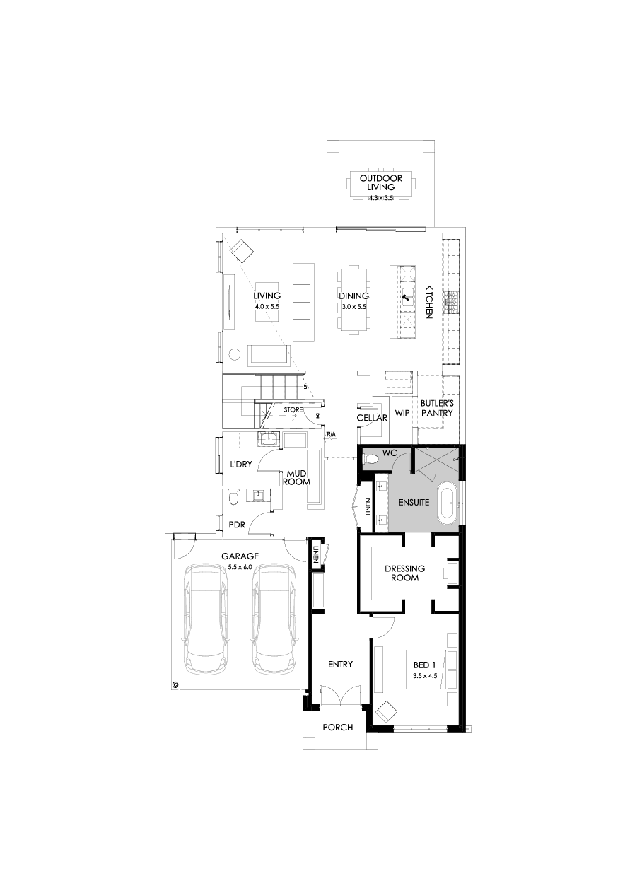 45 Ground Floor Floorplan (Alternate bed 1)