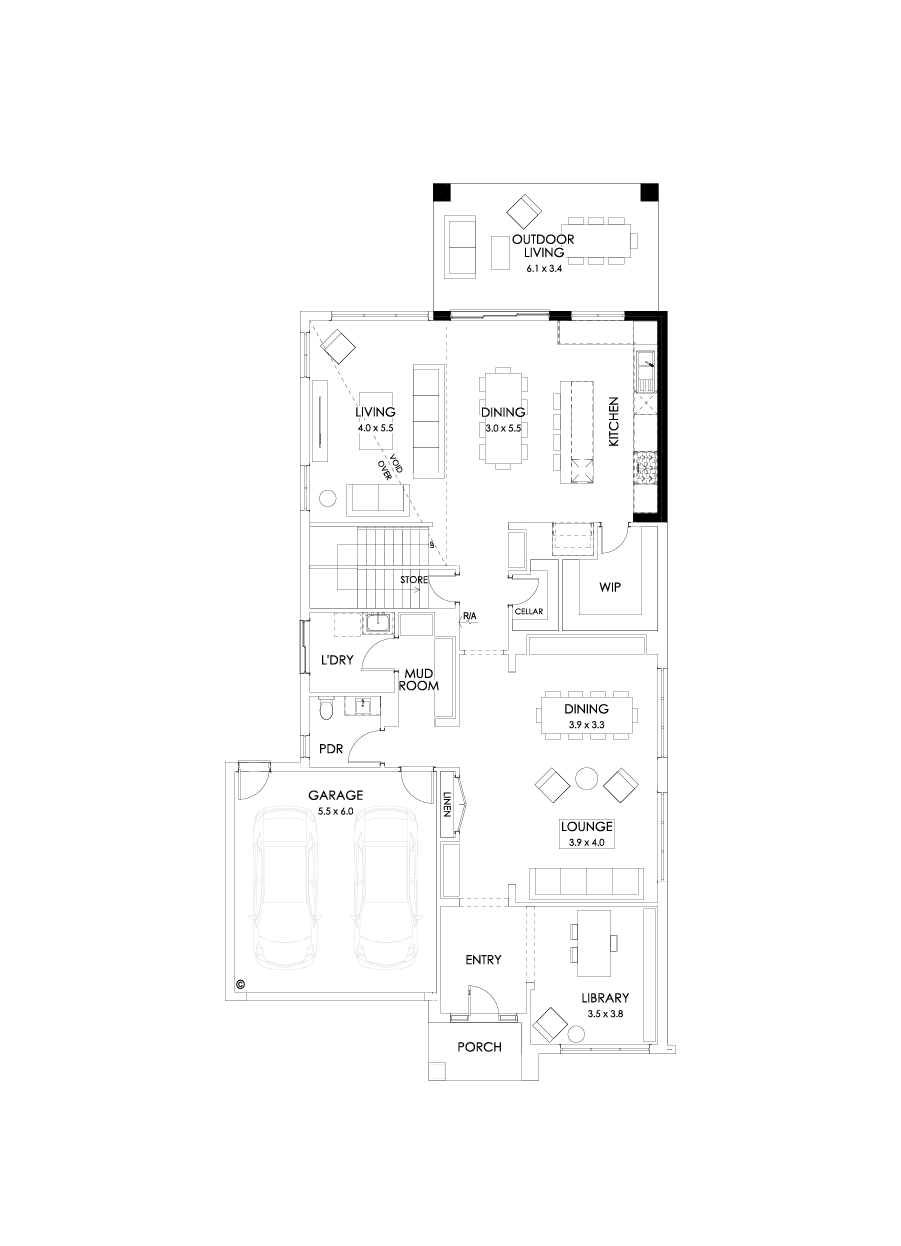 45 Ground Floor Floorplan (Alternate kitchen L-Shape)