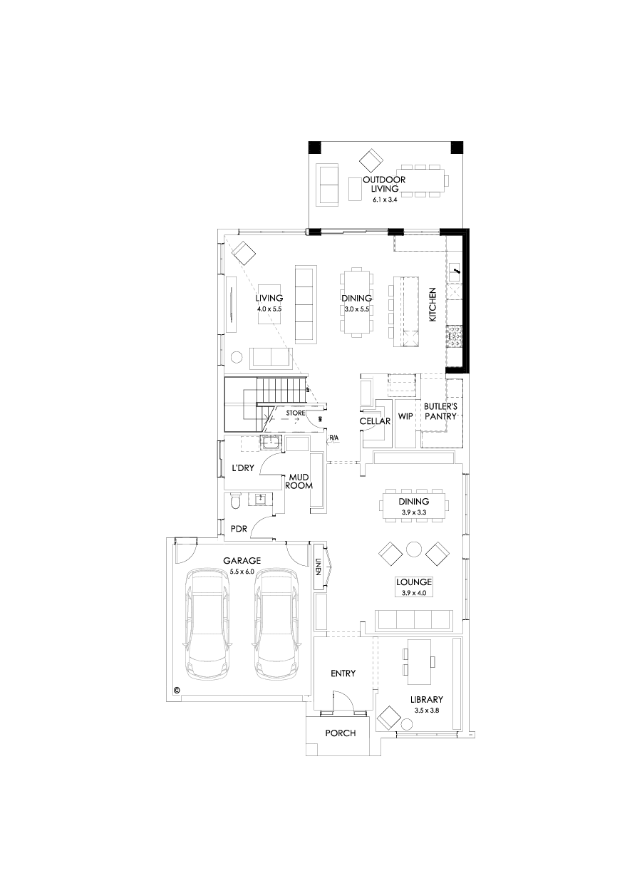 45 Ground Floor Floorplan (Alternate kitchen L-Shape)