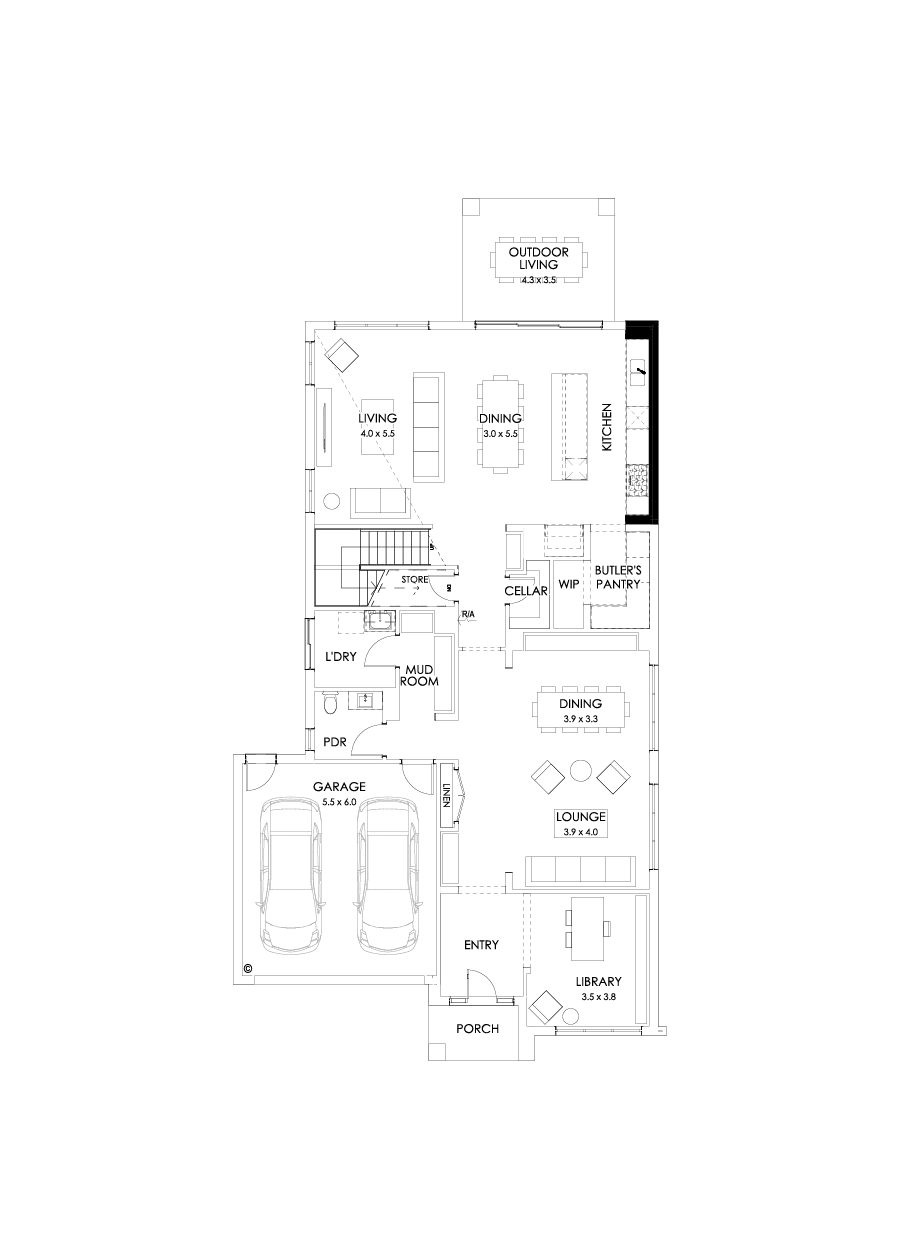 45 Ground Floor Floorplan (Alternate kitchen)