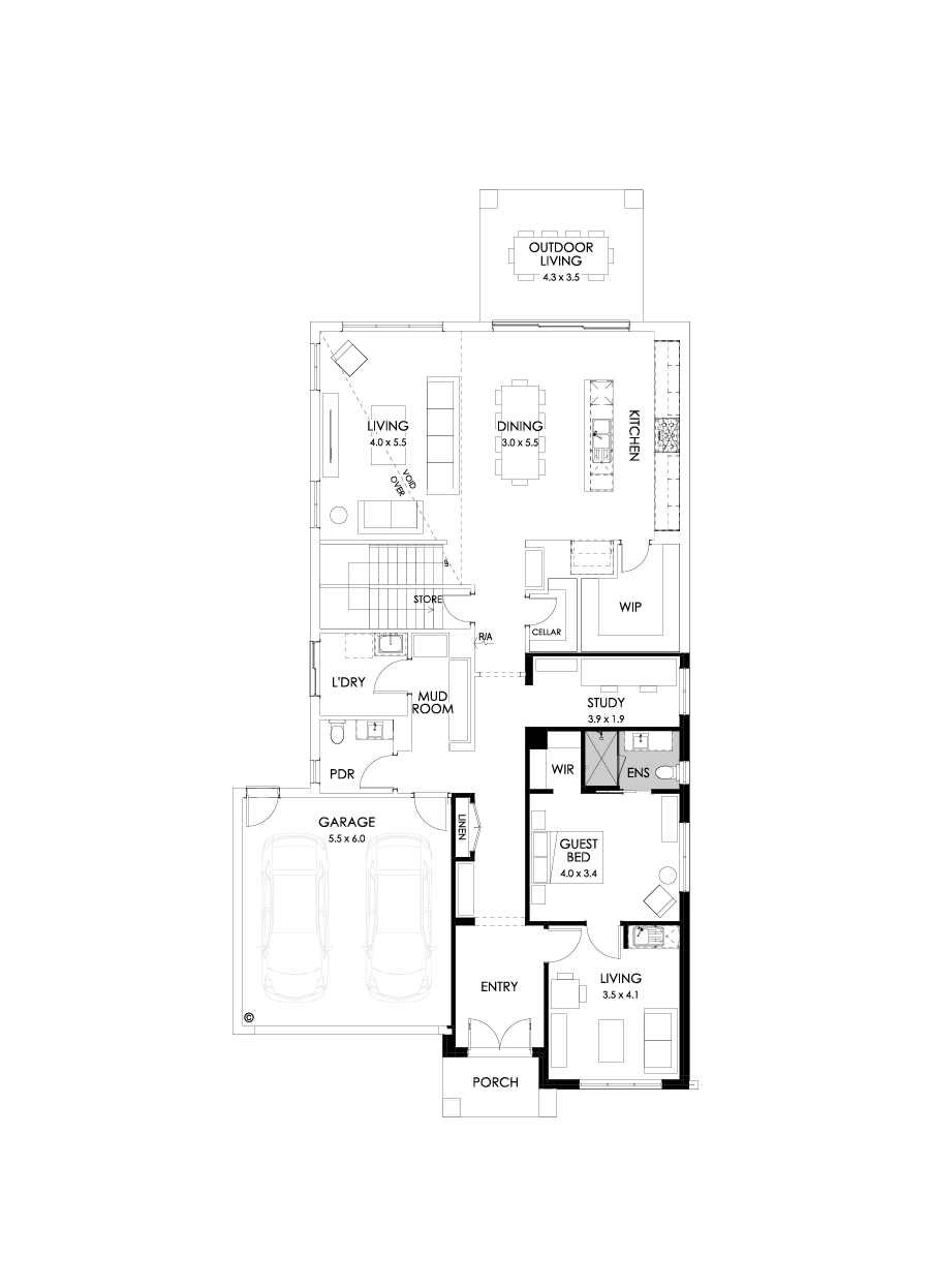 45 Ground Floor Floorplan (Guest wing)
