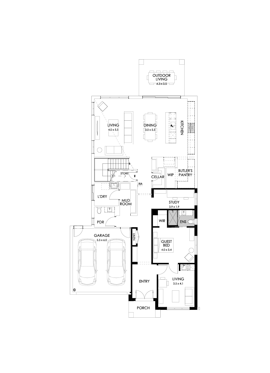 45 Ground Floor Floorplan (Guest wing)
