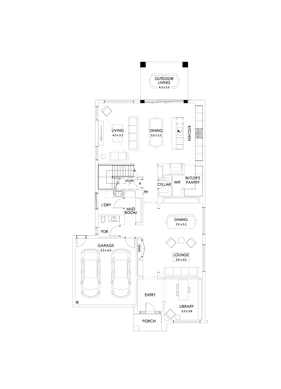45 Ground Floor Floorplan (Rear balcony)